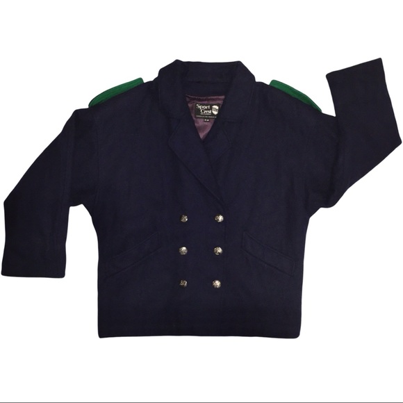 Vintage Unique Navy Blue Wool Peacoat, Utex Nautical Epaulet Double Breasted, XL - Picture 6 of 16